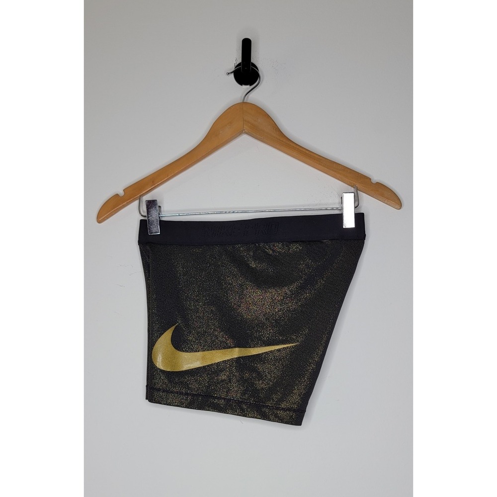 Nike Pro Fitted Shorts Women's Size Medium Black / Gold Shimmer 3"‎ Inseam